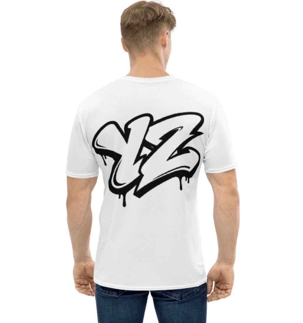 Black YZ on white shirt